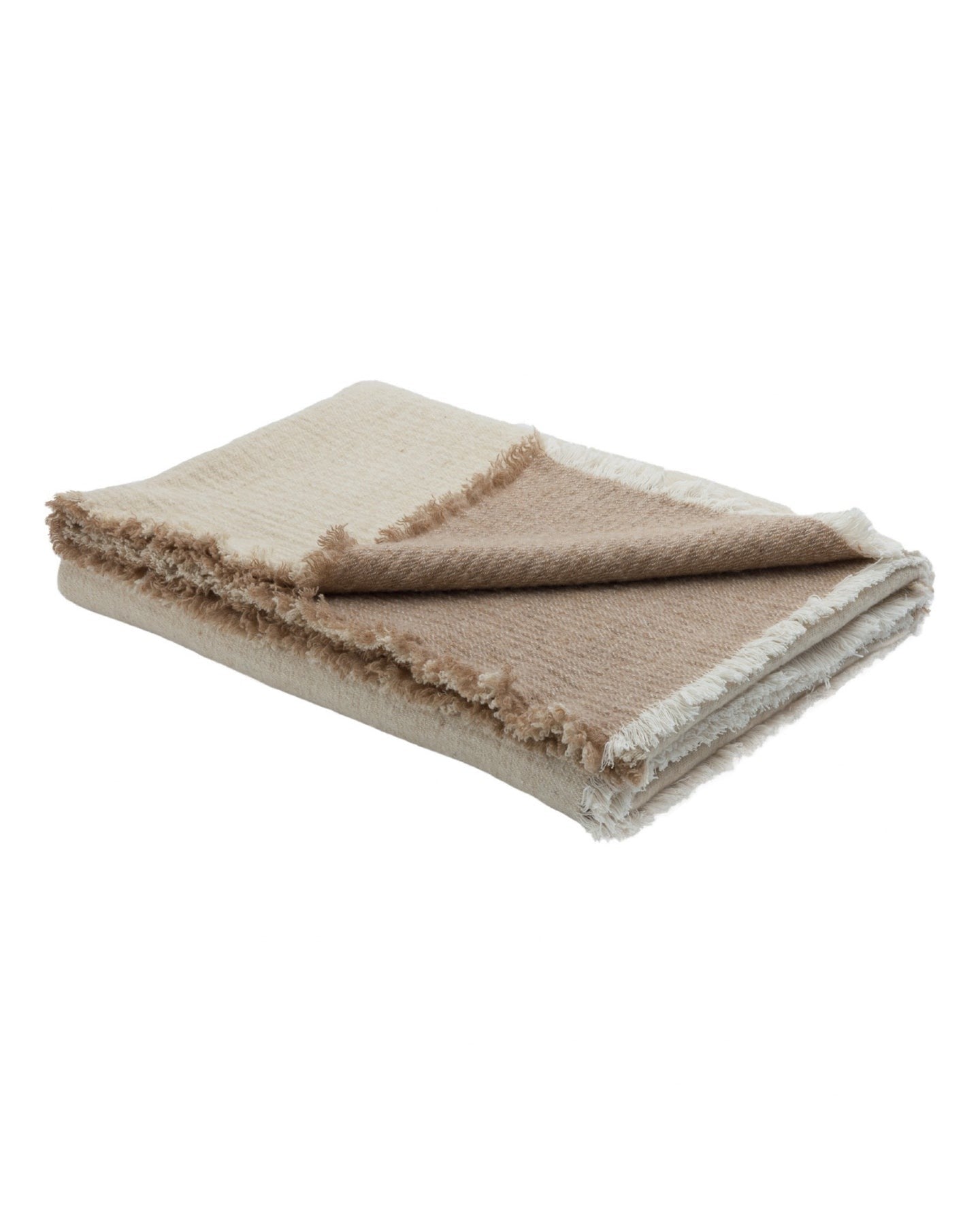 Vice Versa Plaid Fringed Double Face Virgin Wool & Cotton Washed, Orgeat / Fior di Latte