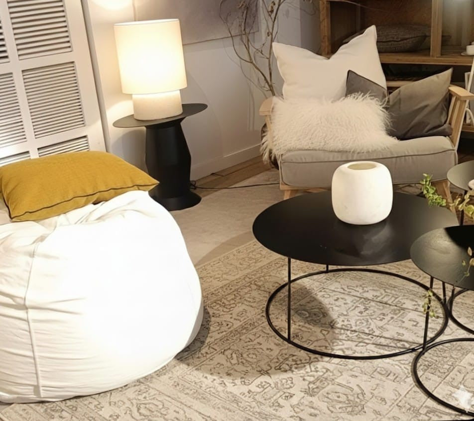Pouf  Lino Lavado Blanco de Maison de Vacances - vista lateral | Nomad Interiors
