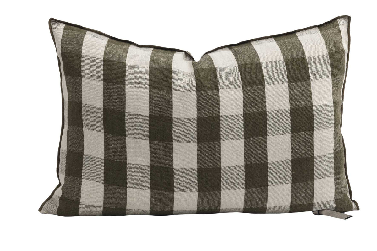 Cojín lino lavado Vichy Cottage Kaki de Maison de Vacances