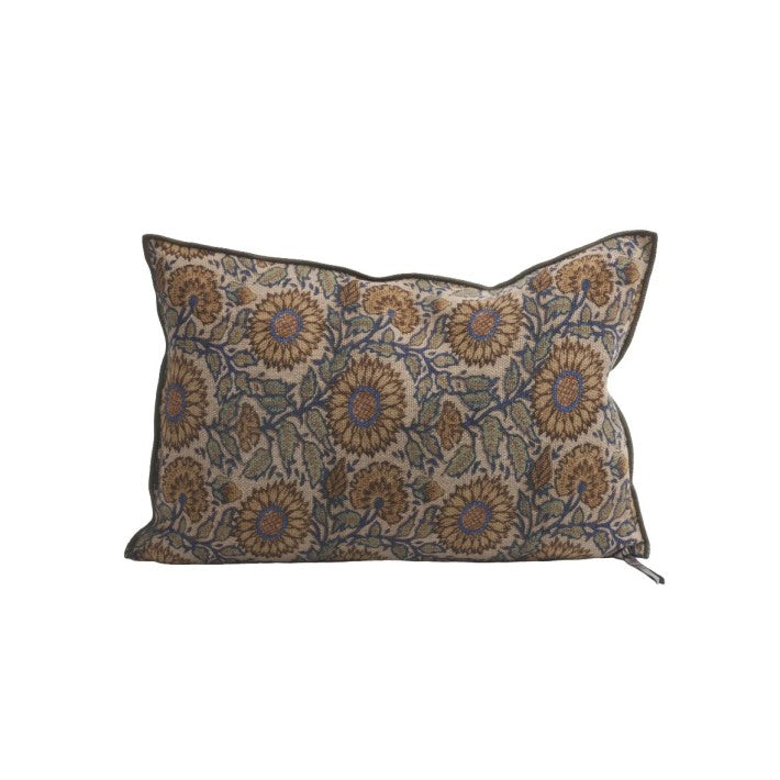 Cojín Vice Versa Lino Wabi Sabi Imprimé, Les Tournesols Cobalt de Maison de Vacances | Nomad Interiors