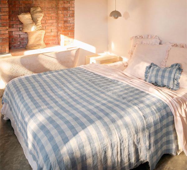 Cojín lino lavado Frangé Vichy Cottage Nuage