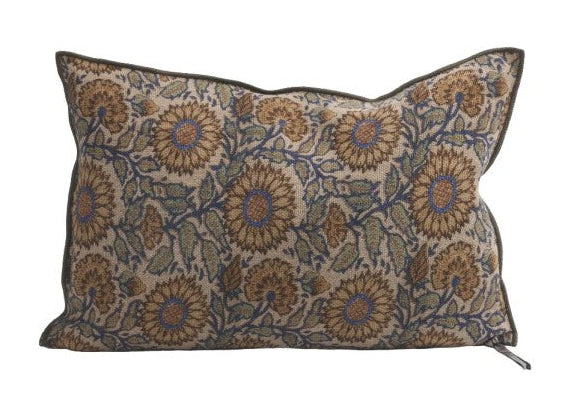 Cojín Vice Versa Lino Wabi Sabi Imprimé, Les Tournesols Cobalt de Maison de Vacances | Nomad Interiors