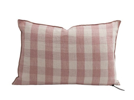 Cojín lino lavado Frangé Vichy Cottage Bois de Rose de Maison de Vacances | Nomad Interiors