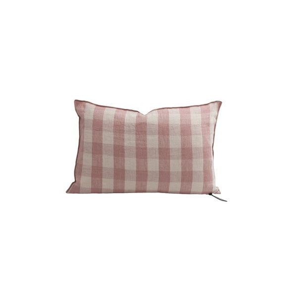 Cojín lino lavado Frangé Vichy Cottage Bois de Rose de Maison de Vacances | Nomad Interiors
