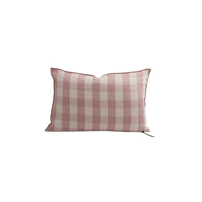 Cojín lino lavado Frangé Vichy Cottage Bois de Rose de Maison de Vacances | Nomad Interiors