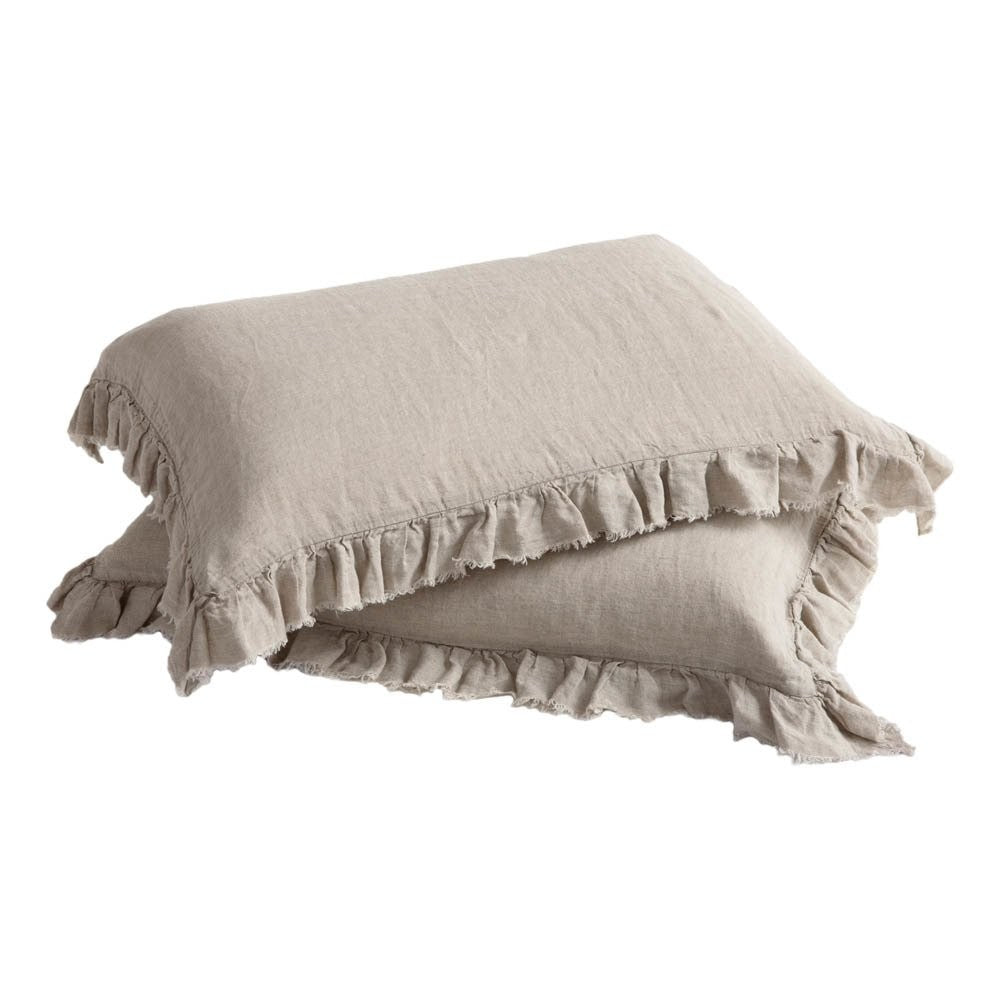 Funda de almohada Boho Lino Lavado Arrugado Natural