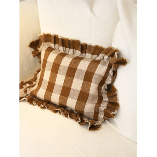 Funda de cojín Boho Frangé Vichy Cottage Havane