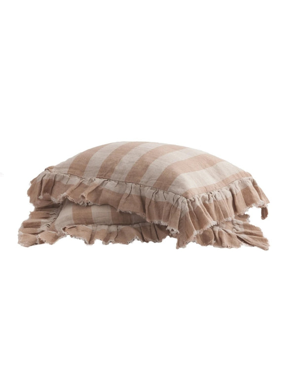 Funda de cojín Boho Frangé Vichy Cottage Nude en lino de Maison de Vacances | Nomad Interiors