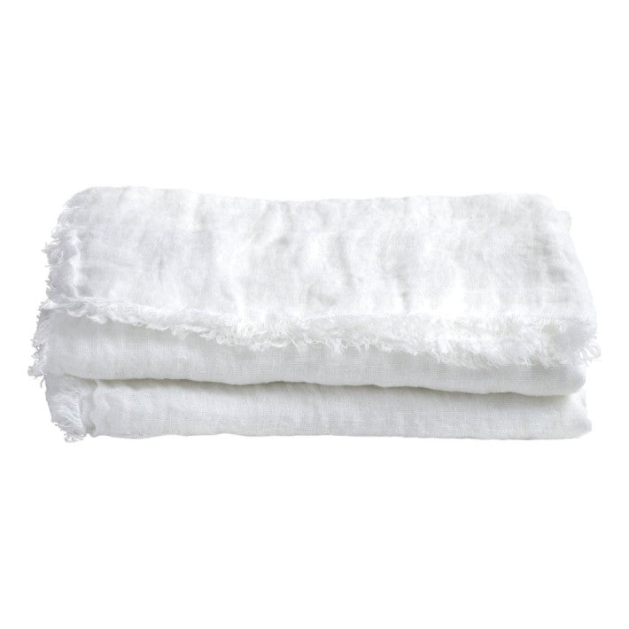 Plaid Gasa de Lino Lavado Flecos - Blanco de Maison de Vacances | Nomad Interiors