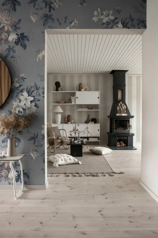 Papel Misty Blue - por m² en lino de Nomad Home - textura