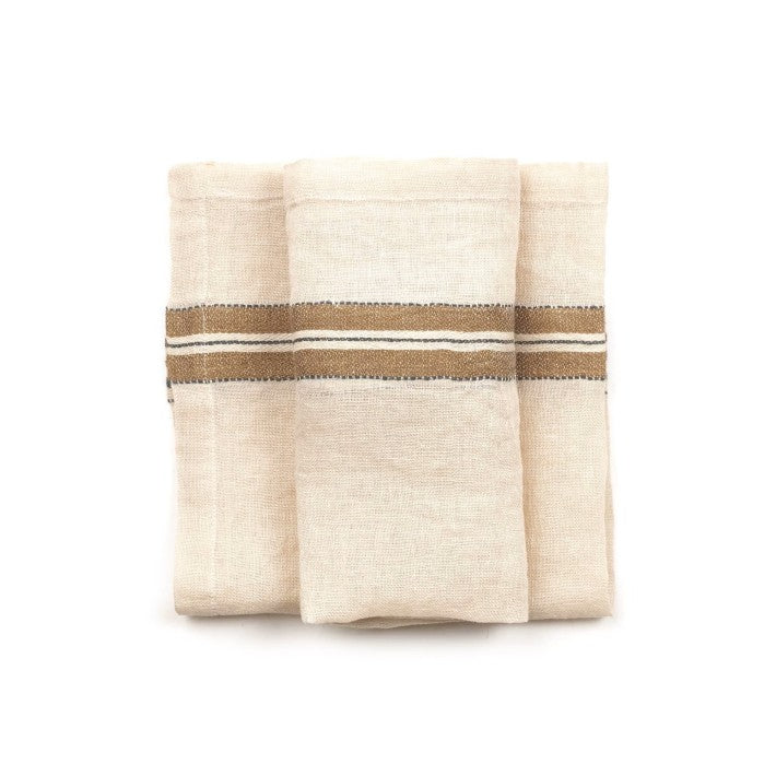 Servilleta de lino Perry – Multi Stripe en roble y cerámica de LIBECO - ambiente | Nomad Interiors