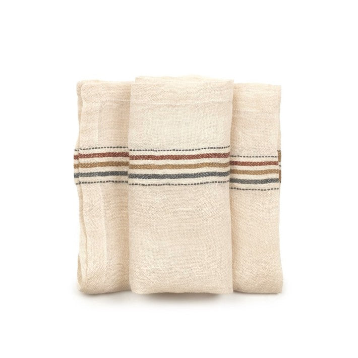 Servilleta de lino Perry – Multi Stripe en roble y cerámica de LIBECO - textura | Nomad Interiors