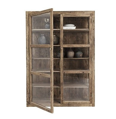Vitrina de cristal vintage en madera antigua