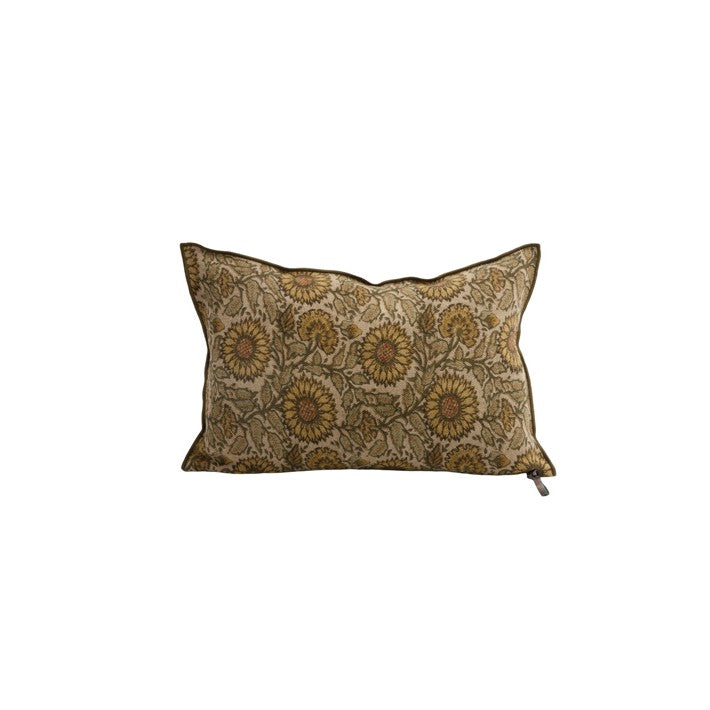 Cojín Vice Versa Lino Wabi Sabi Imprimé, Les Tournesols Bronze de Maison de Vacances | Nomad Interiors