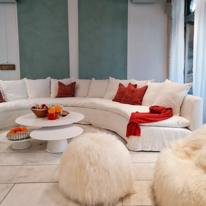 Pouf Bulle Cabra del Tibet Blanco Lino de Maison de Vacances - textura | Nomad Interiors