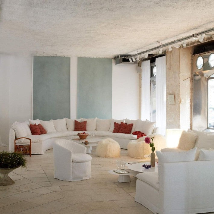 Pouf Bulle Cabra del Tibet Blanco Lino de Maison de Vacances - ambiente | Nomad Interiors