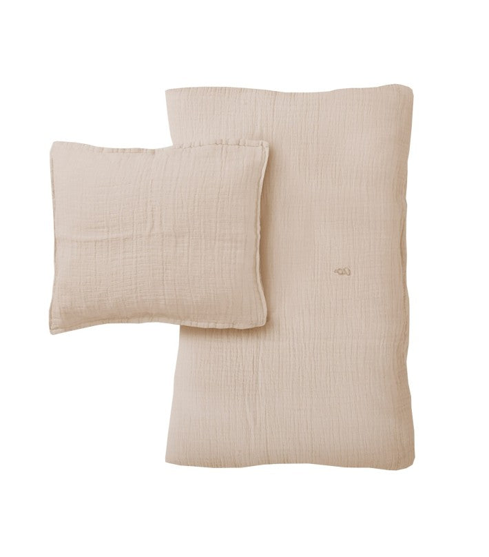 Juego de cama muselina Eggshell Bebé en algodón de Garbo Friends - vista lateral | Nomad Interiors