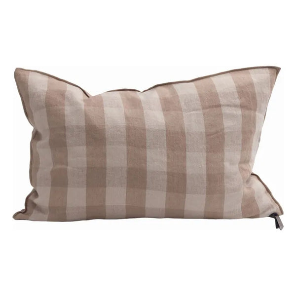 Cojín lino lavado Frangé Vichy Cottage Nude