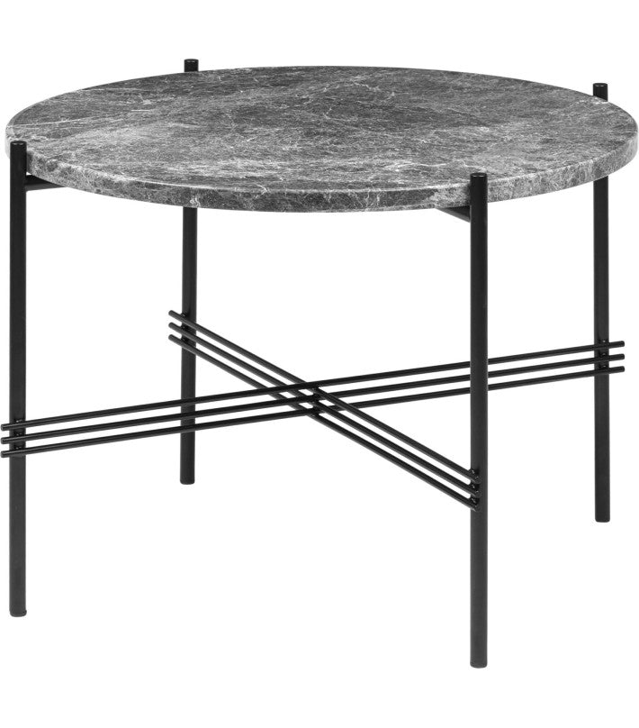 Mesa TS Ø55 en mármol y latón de Gubi - vista lateral | Nomad Interiors