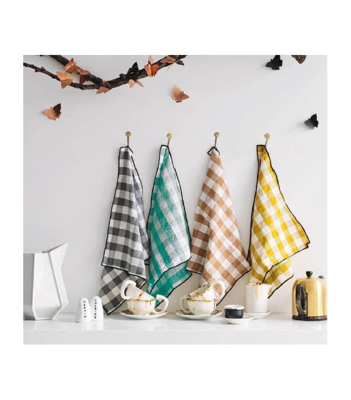 Paño de cocina Bourdon Vintage Vichy Paille en lino y algodón de Maison de Vacances - vista lateral | Nomad Interiors