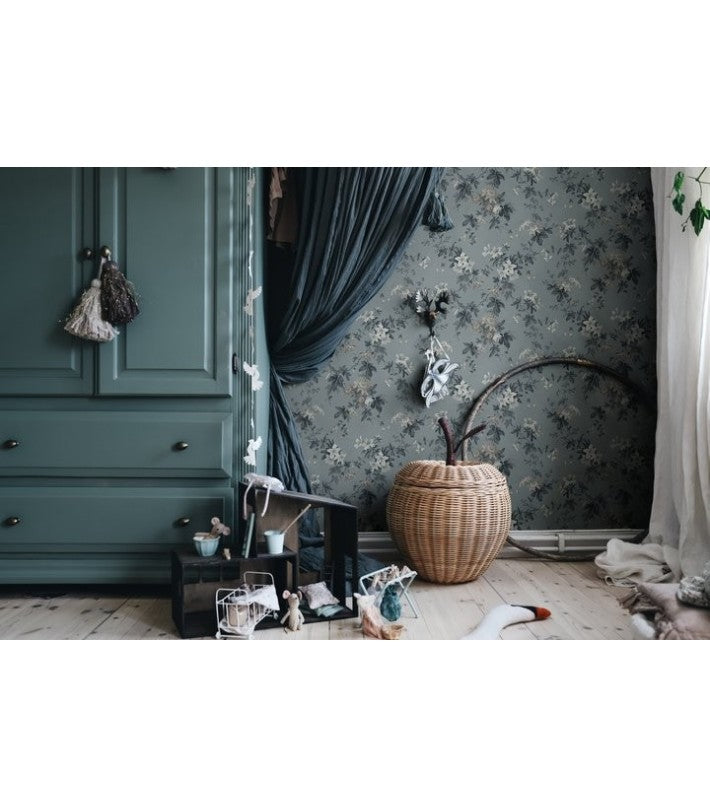 Papel Misty Blue - por m² en lino de Nomad Home - ambiente