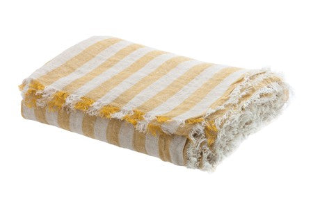 Plaid Vice Versa Washed Linen Bayadere Ocre en lino de Maison de Vacances | Nomad Interiors