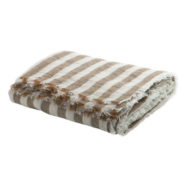 Plaid Vice Versa  Washed Linen Bayadere Havane en lino de Maison de Vacances | Nomad Interiors