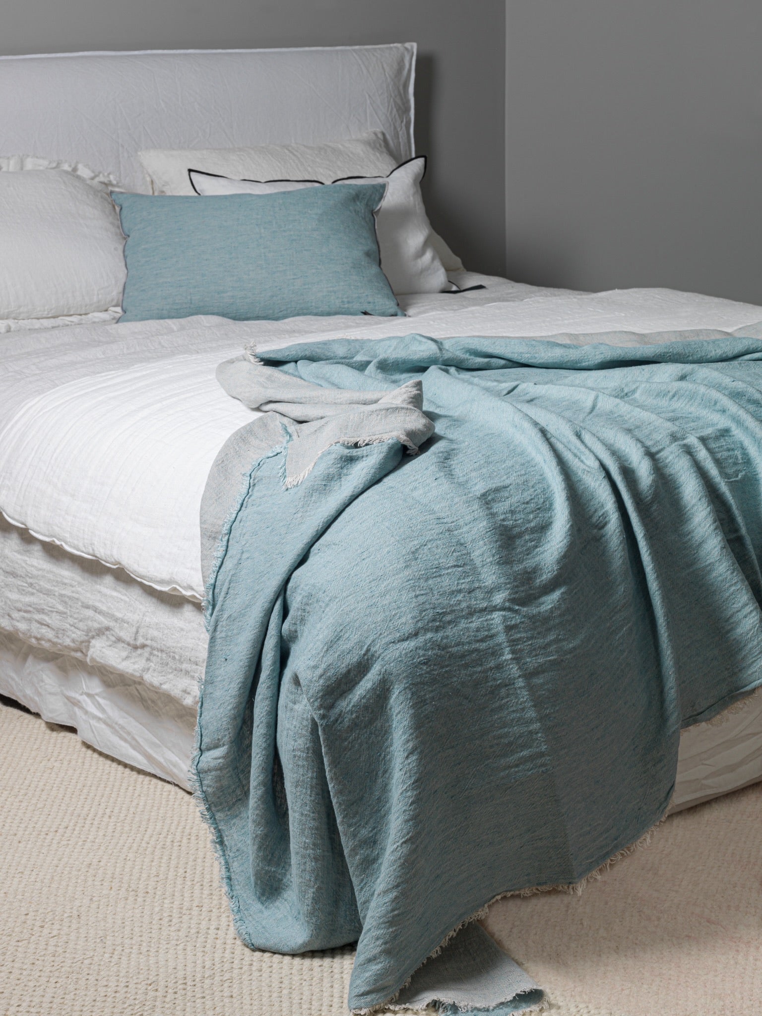 Plaid Vive Versa Lino Lavado Arrugado Aqua / Givre