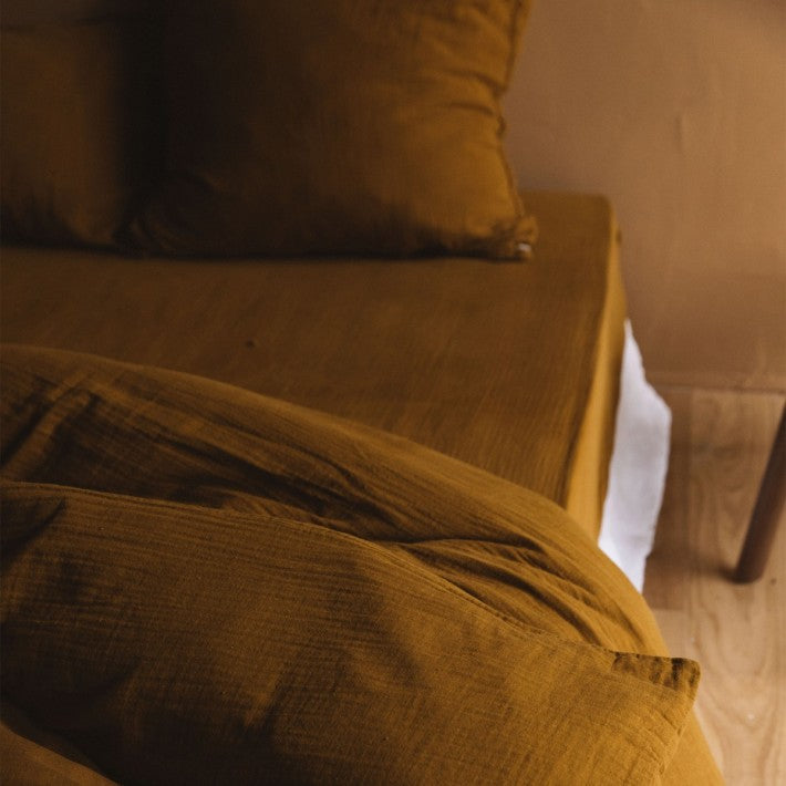 Sábana ajustable de gasa de algodón Ambre