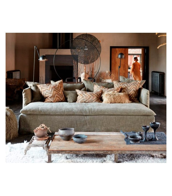 Sofá de lino lavado Boho Verde Kaki 190